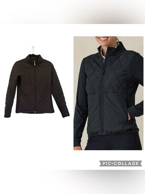 Straight Down Elm Quilted Golf Jacket Black Full Zip Stretch Size M